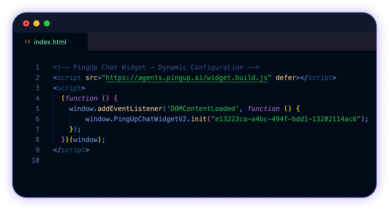 Snippet installazione PingUp